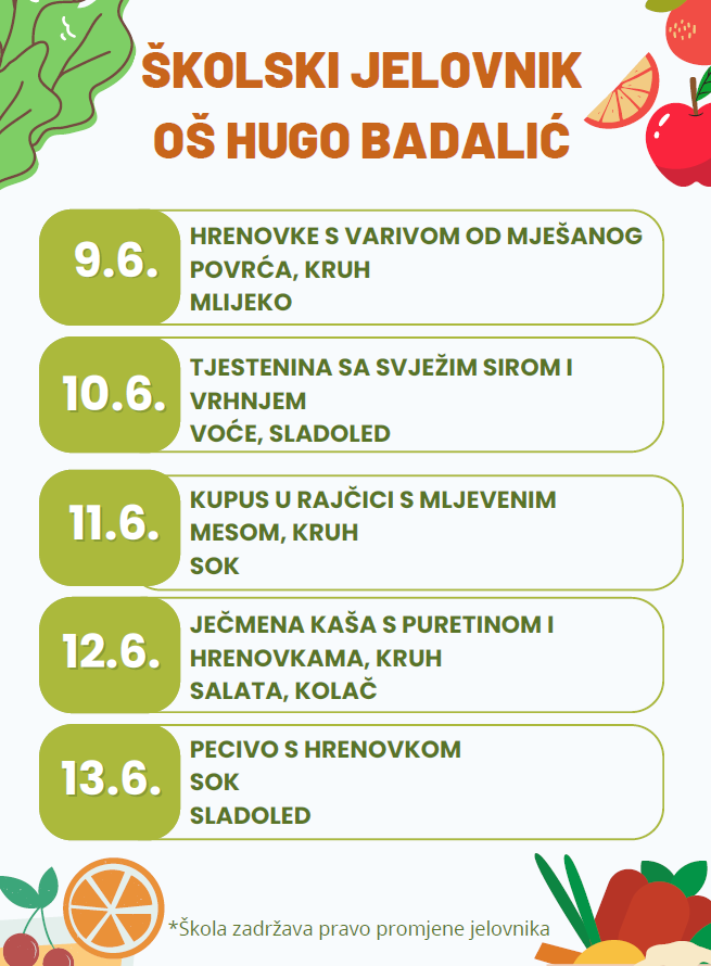 Jelovnik užina 9.6.